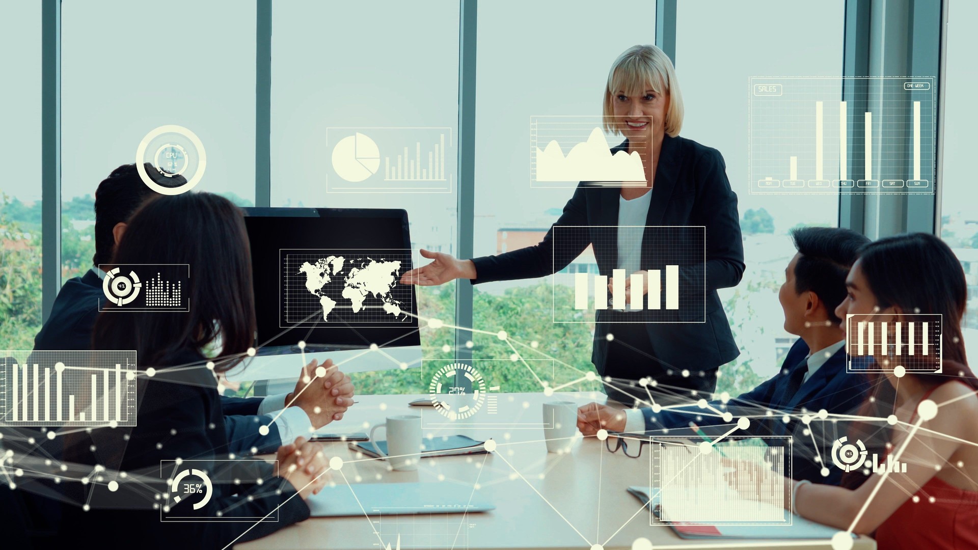 Creative visual of business data analyzing technology